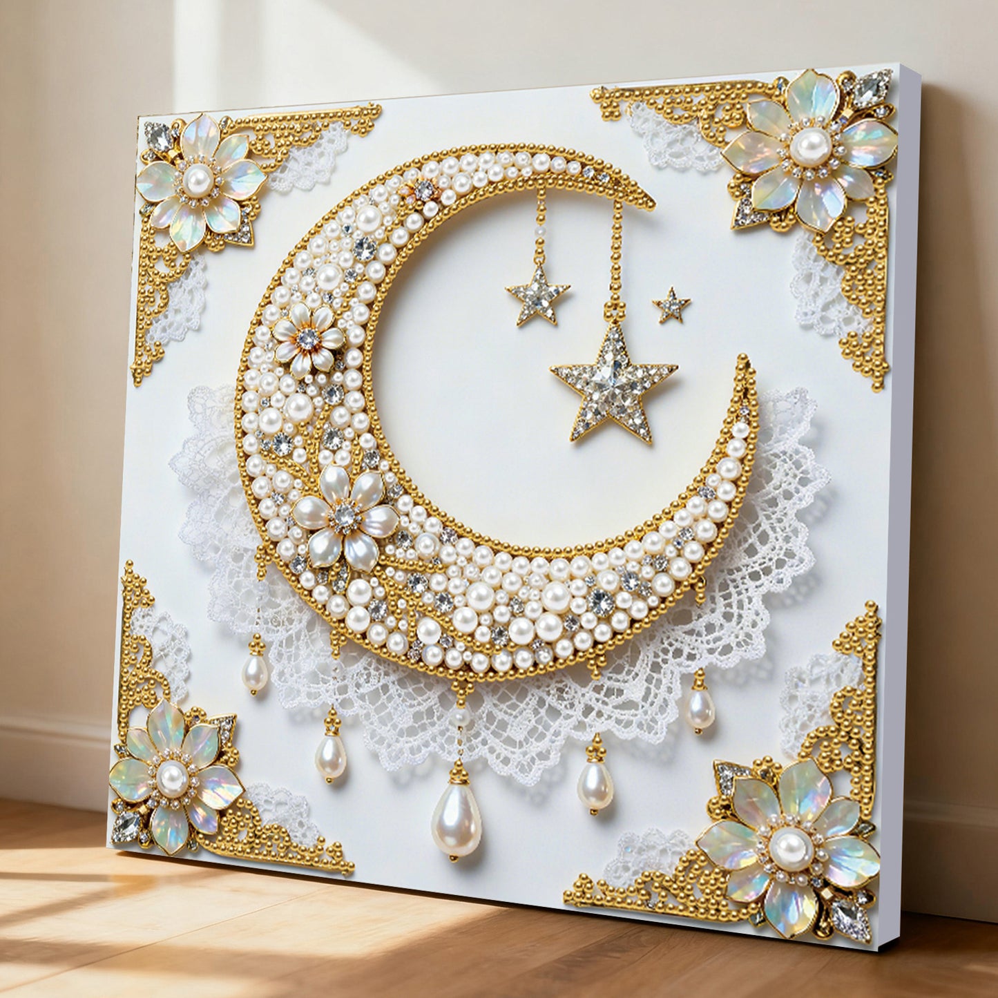 Star And Moon - DIY Pearl Gem Art Diamond Painting Kits With Framefor Home Decor -25x25cm