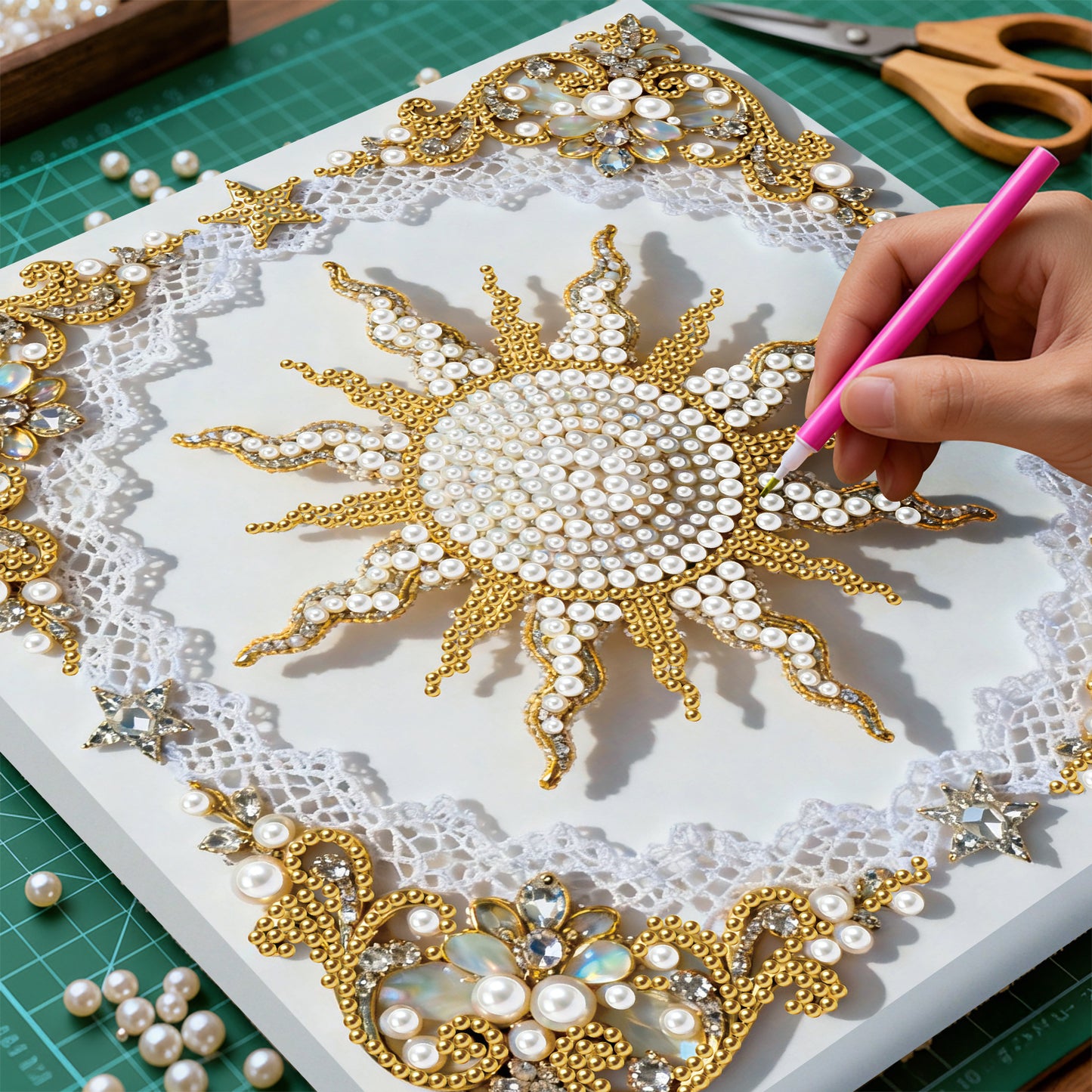 Shimmering Pearls - DIY Pearl Gem Art Diamond Painting Kits With Framefor Home Decor -25x25cm