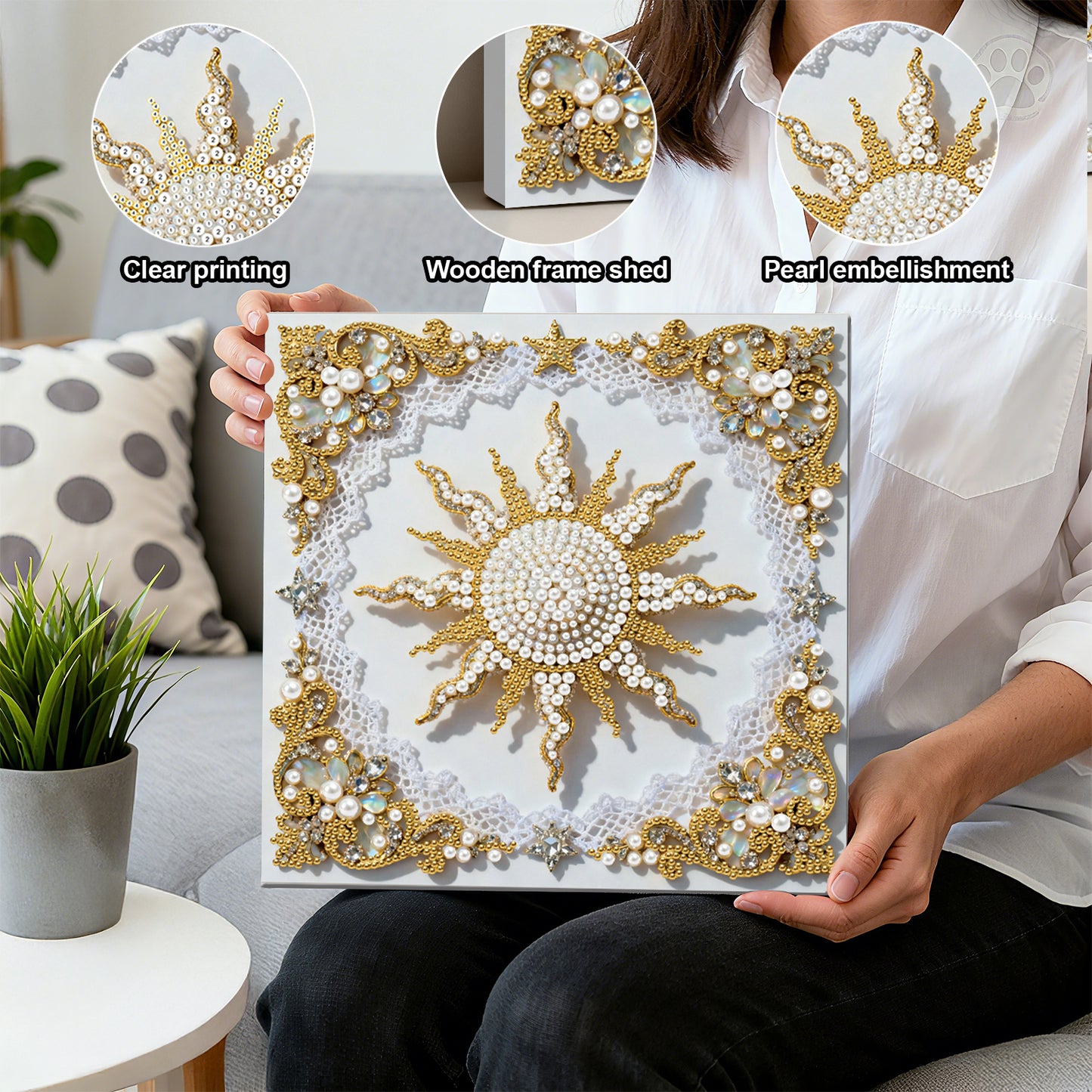Shimmering Pearls - DIY Pearl Gem Art Diamond Painting Kits With Framefor Home Decor -25x25cm