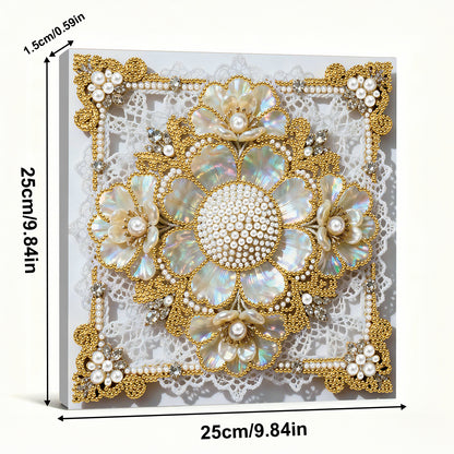 Flowers - DIY Pearl Gem Art Diamond Painting Kits With Framefor Home Decor -25x25cm