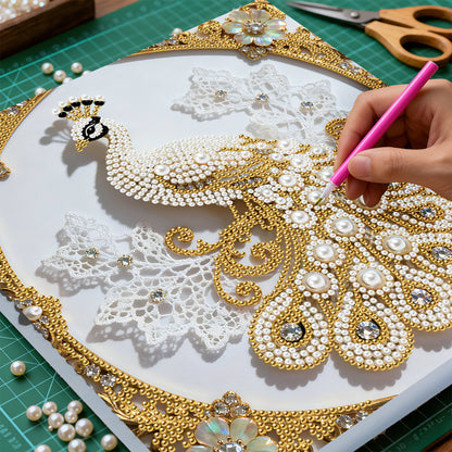 Peacock - DIY Pearl Gem Art Diamond Painting Kits With Framefor Home Decor -25x25cm