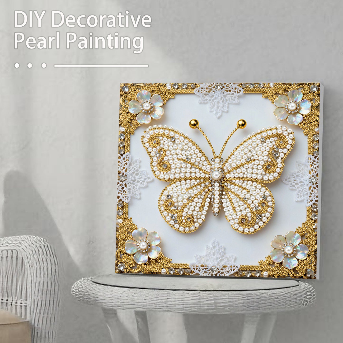 Butterfly - DIY Pearl Gem Art Diamond Painting Kits With Framefor Home Decor -25x25cm