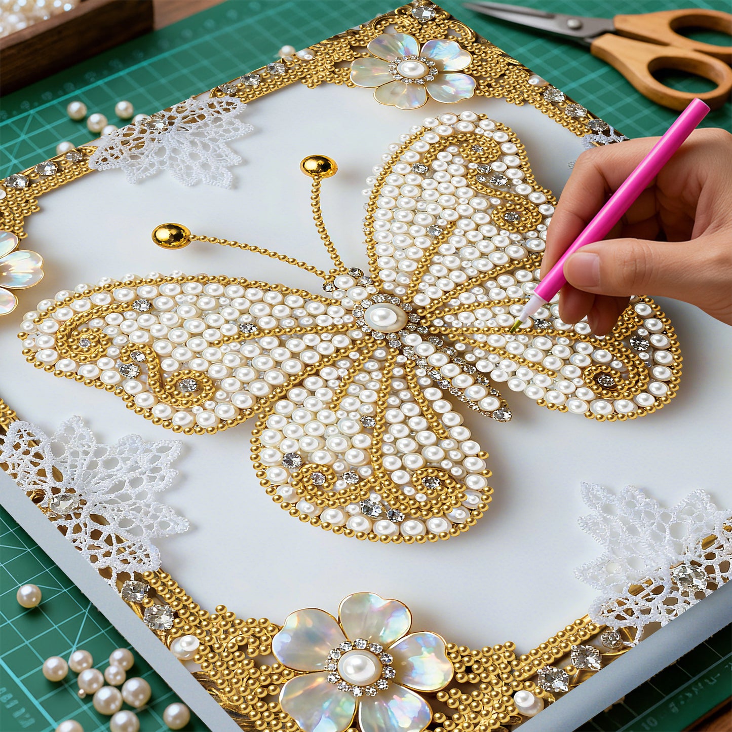 Butterfly - DIY Pearl Gem Art Diamond Painting Kits With Framefor Home Decor -25x25cm