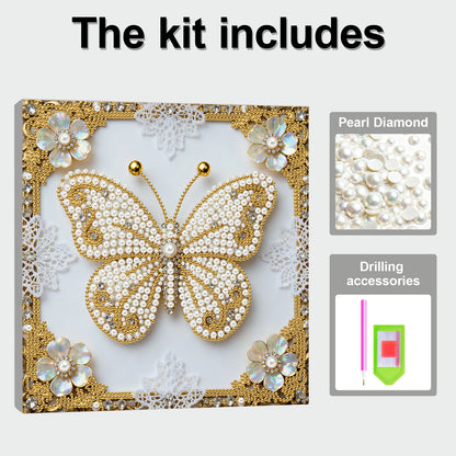 Butterfly - DIY Pearl Gem Art Diamond Painting Kits With Framefor Home Decor -25x25cm