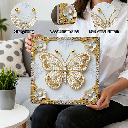 Butterfly - DIY Pearl Gem Art Diamond Painting Kits With Framefor Home Decor -25x25cm