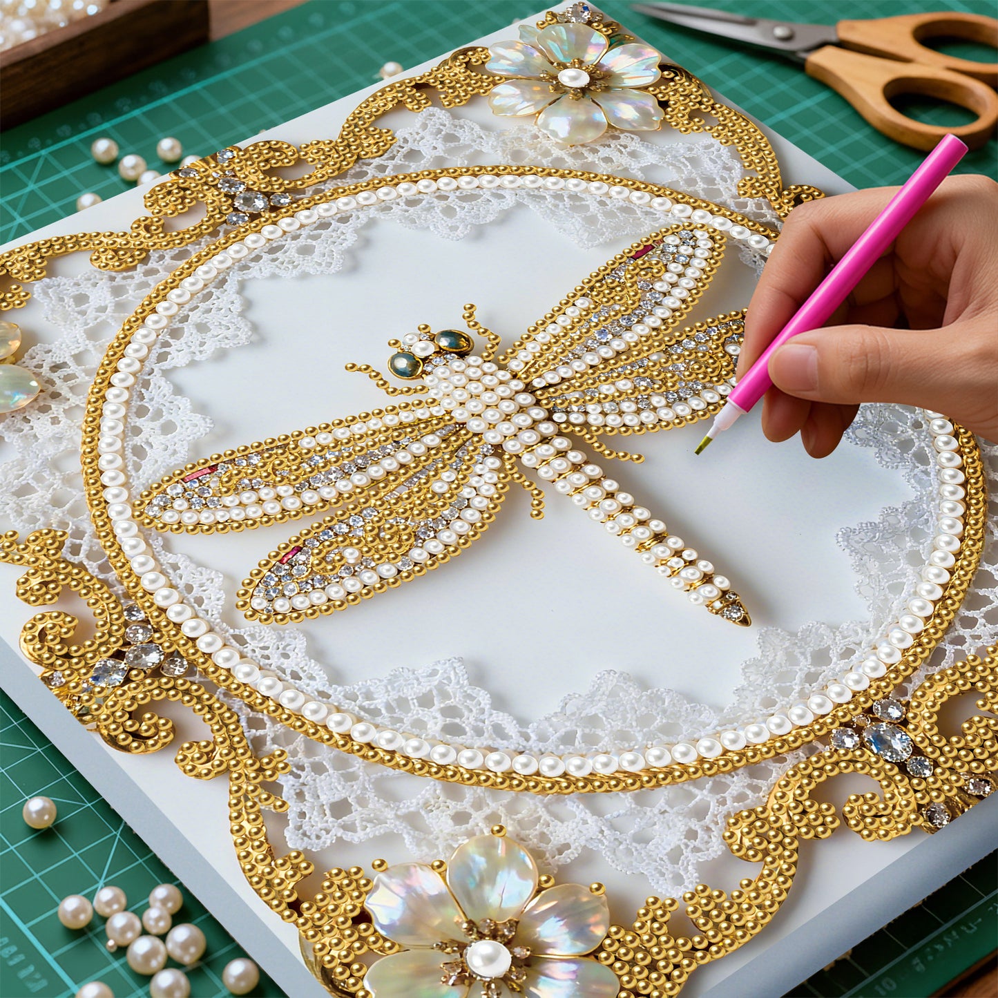 Dragonfly - DIY Pearl Gem Art Diamond Painting Kits With Framefor Home Decor -25x25cm