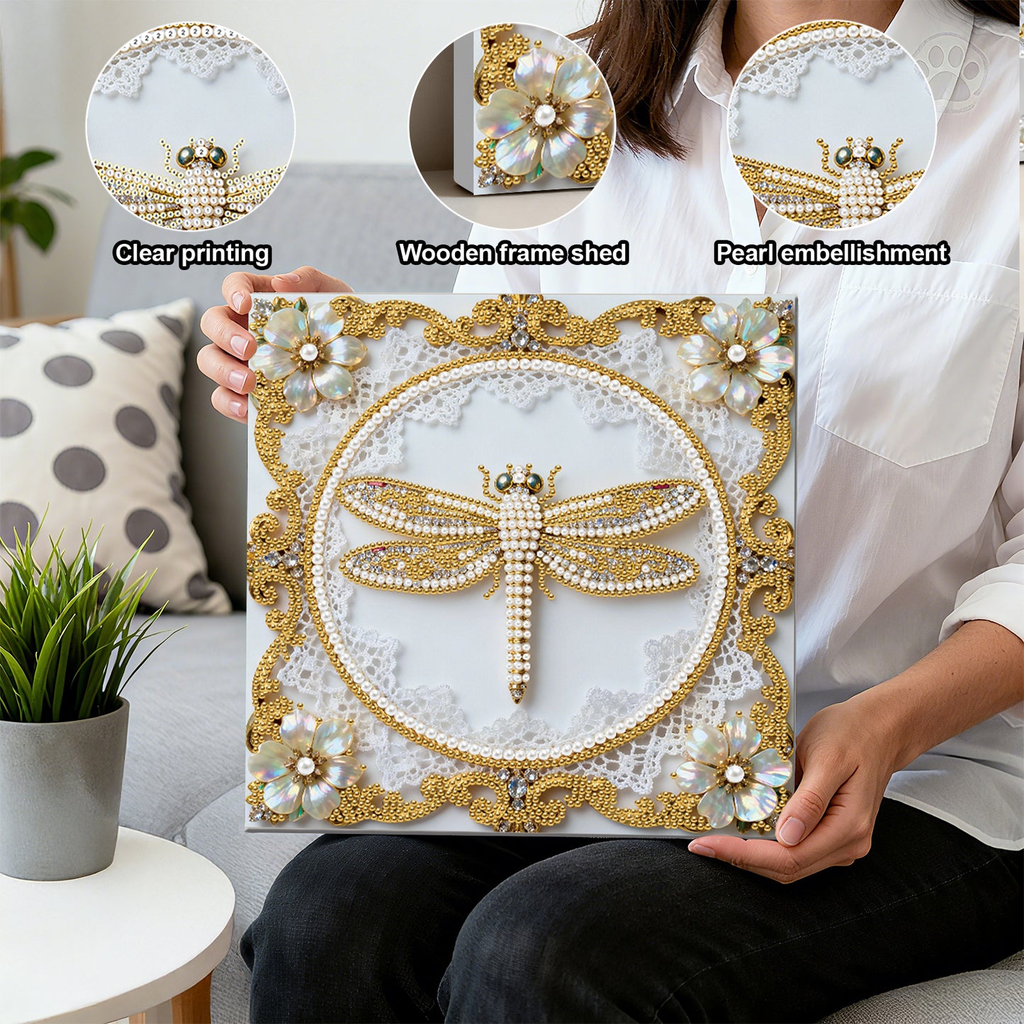 Dragonfly - DIY Pearl Gem Art Diamond Painting Kits With Framefor Home Decor -25x25cm