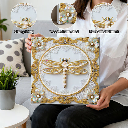 Dragonfly - DIY Pearl Gem Art Diamond Painting Kits With Framefor Home Decor -25x25cm