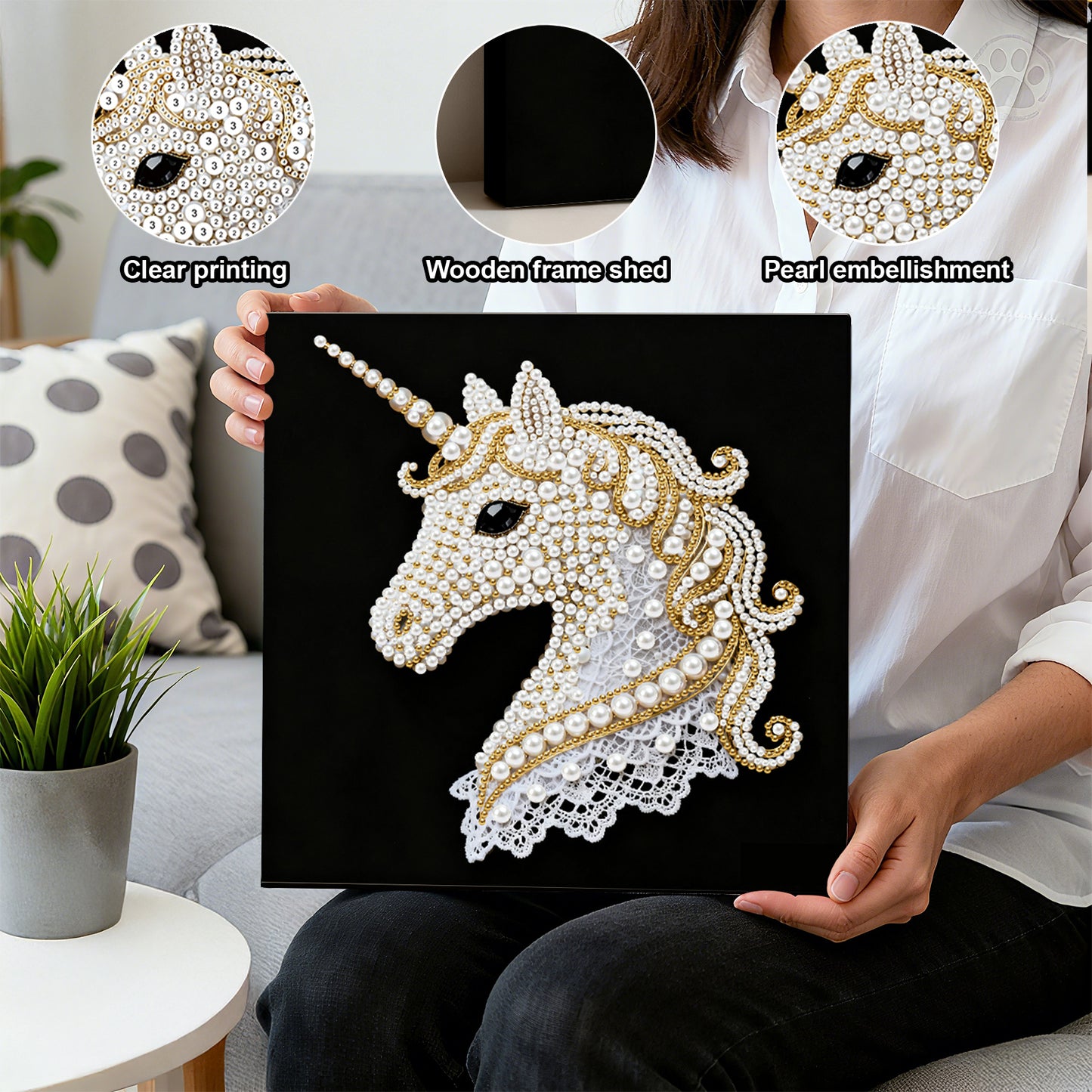 Unicorn - DIY Pearl Gem Art Diamond Painting Kits With Framefor Home Decor -25x25cm