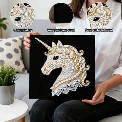Unicorn - DIY Pearl Gem Art Diamond Painting Kits With Framefor Home Decor -25x25cm