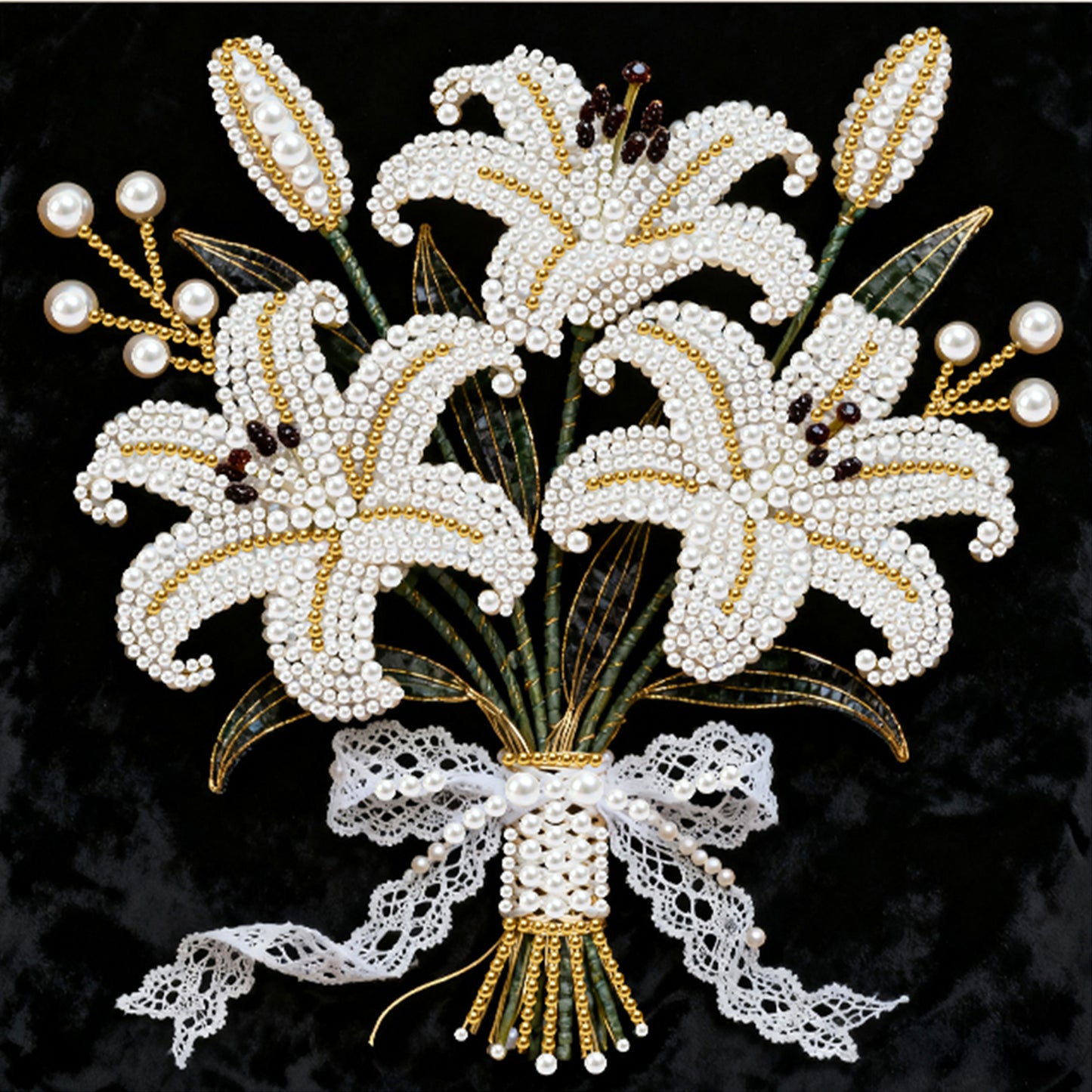 Blooming Flowers - DIY Pearl Gem Art Diamond Painting Kits With Framefor Home Decor -25x25cm