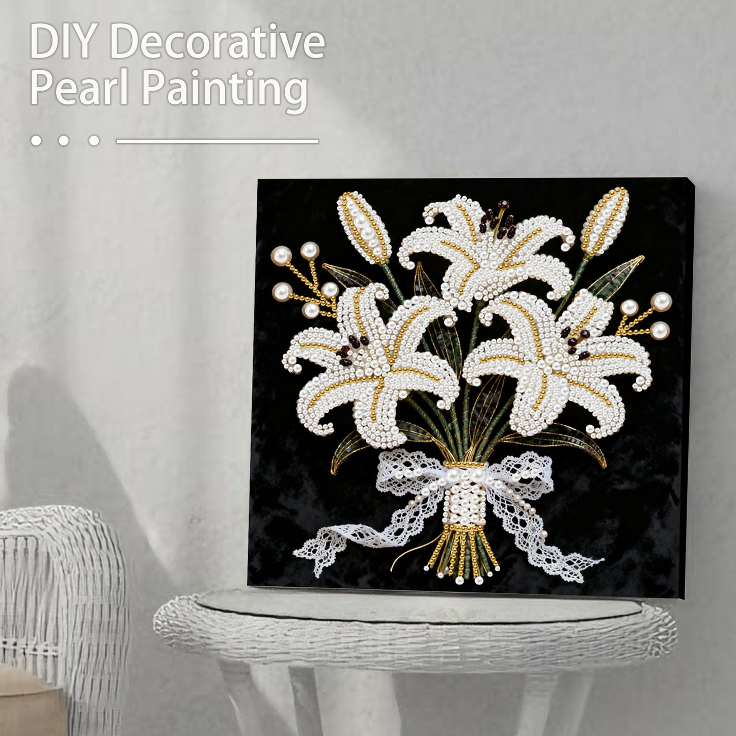 Blooming Flowers - DIY Pearl Gem Art Diamond Painting Kits With Framefor Home Decor -25x25cm