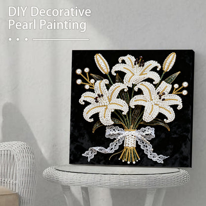 Blooming Flowers - DIY Pearl Gem Art Diamond Painting Kits With Framefor Home Decor -25x25cm
