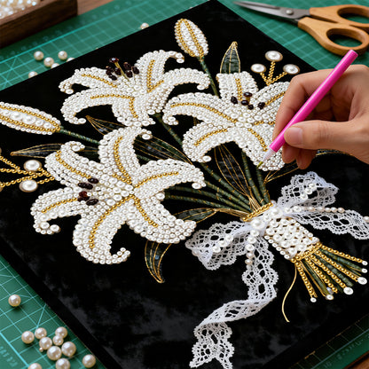 Blooming Flowers - DIY Pearl Gem Art Diamond Painting Kits With Framefor Home Decor -25x25cm