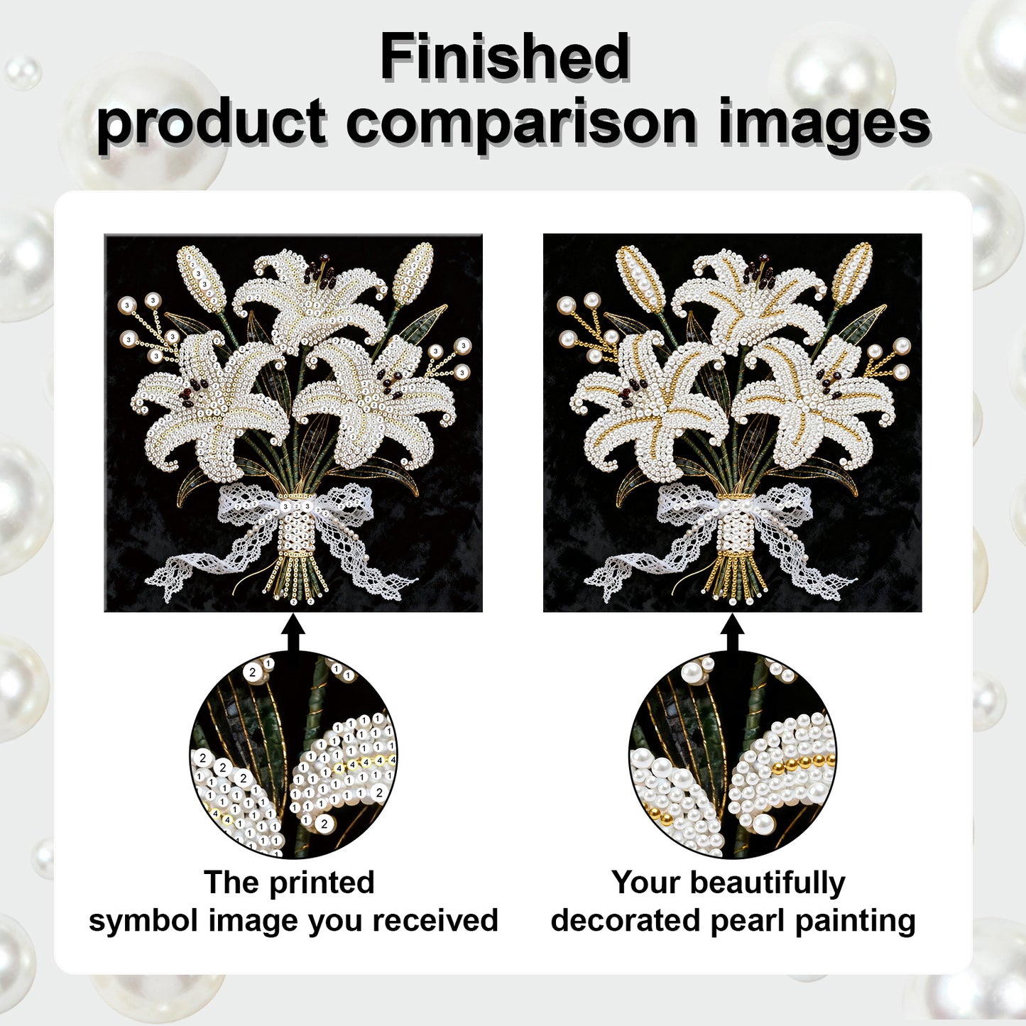 Blooming Flowers - DIY Pearl Gem Art Diamond Painting Kits With Framefor Home Decor -25x25cm