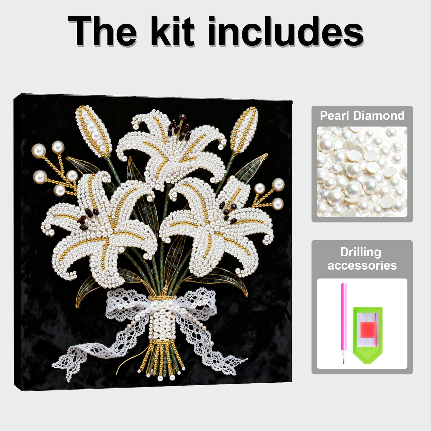 Blooming Flowers - DIY Pearl Gem Art Diamond Painting Kits With Framefor Home Decor -25x25cm