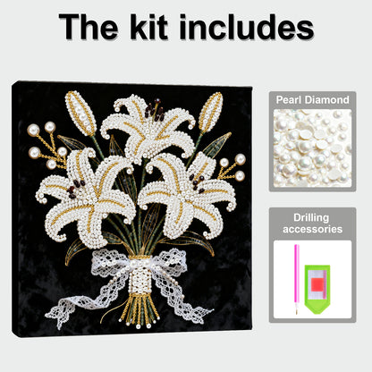 Blooming Flowers - DIY Pearl Gem Art Diamond Painting Kits With Framefor Home Decor -25x25cm