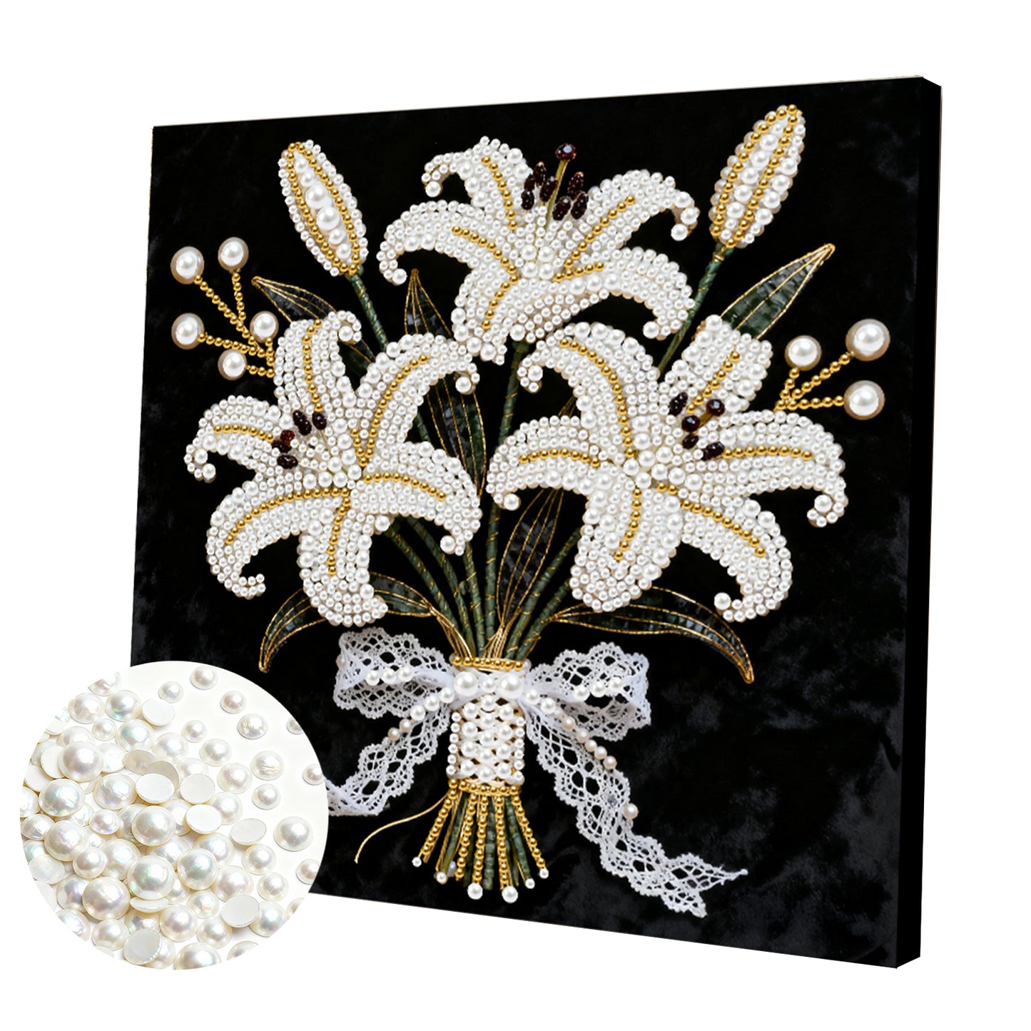 Blooming Flowers - DIY Pearl Gem Art Diamond Painting Kits With Framefor Home Decor -25x25cm