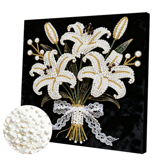 Blooming Flowers - DIY Pearl Gem Art Diamond Painting Kits With Framefor Home Decor -25x25cm