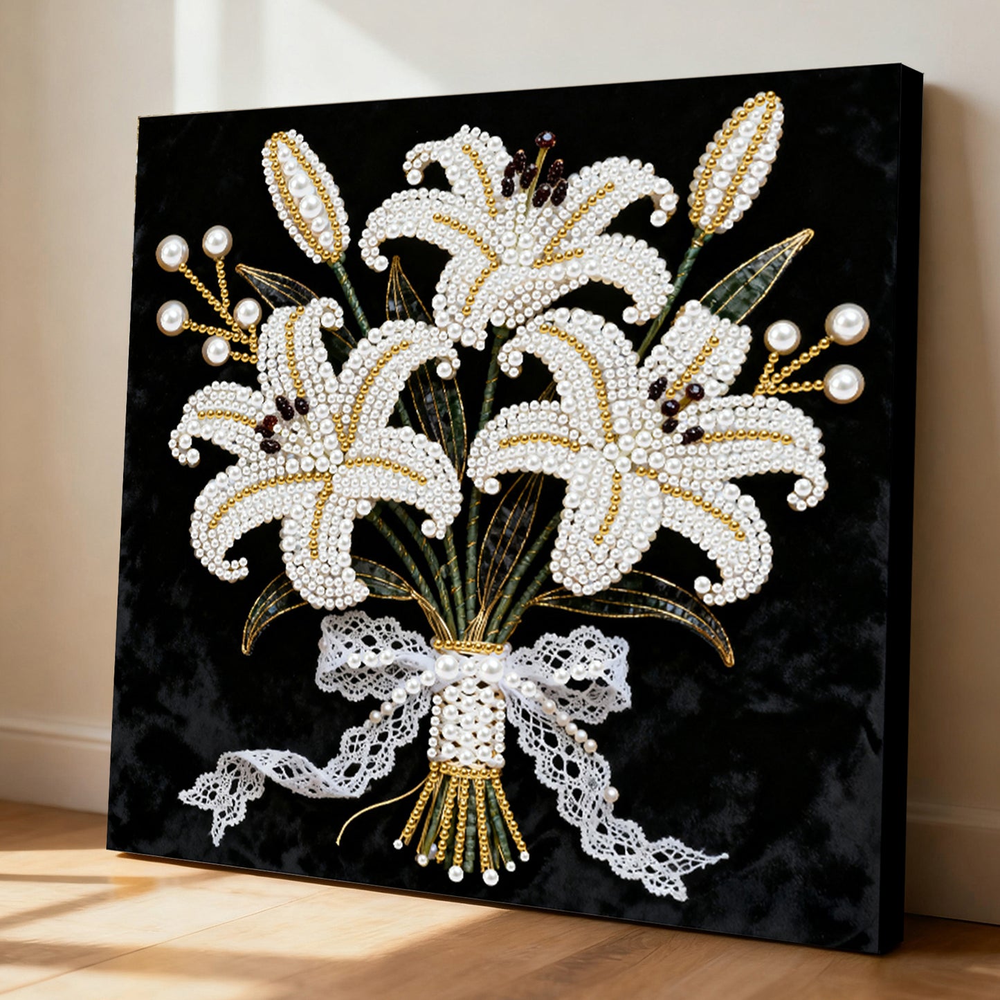 Blooming Flowers - DIY Pearl Gem Art Diamond Painting Kits With Framefor Home Decor -25x25cm