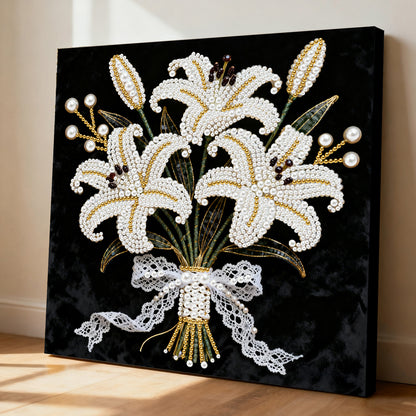 Blooming Flowers - DIY Pearl Gem Art Diamond Painting Kits With Framefor Home Decor -25x25cm