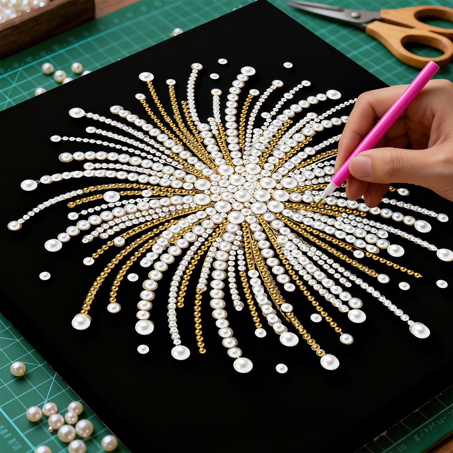 Fireworks - DIY Pearl Gem Art Diamond Painting Kits With Framefor Home Decor -25x25cm