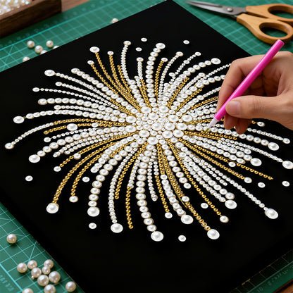 Fireworks - DIY Pearl Gem Art Diamond Painting Kits With Framefor Home Decor -25x25cm