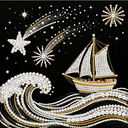 Sailboat On Waves - DIY Pearl Gem Art Diamond Painting Kits With Framefor Home Decor -25x25cm
