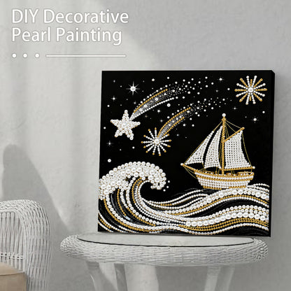 Sailboat On Waves - DIY Pearl Gem Art Diamond Painting Kits With Framefor Home Decor -25x25cm