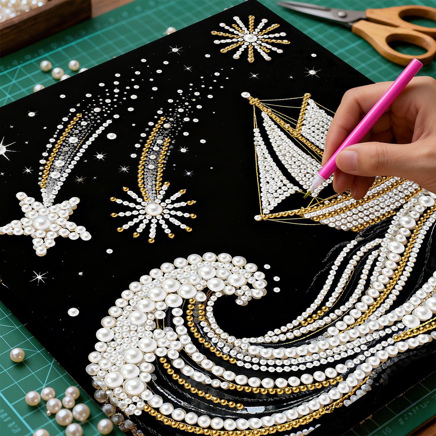 Sailboat On Waves - DIY Pearl Gem Art Diamond Painting Kits With Framefor Home Decor -25x25cm