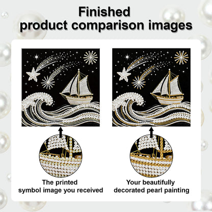 Sailboat On Waves - DIY Pearl Gem Art Diamond Painting Kits With Framefor Home Decor -25x25cm