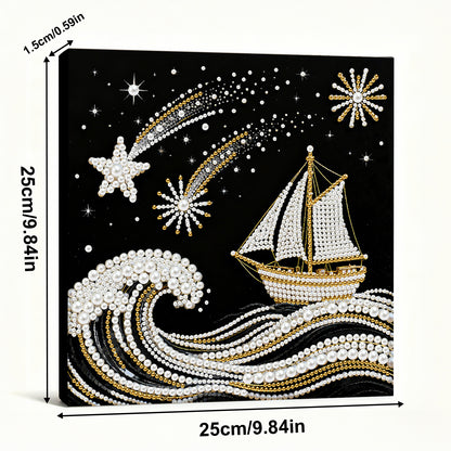 Sailboat On Waves - DIY Pearl Gem Art Diamond Painting Kits With Framefor Home Decor -25x25cm