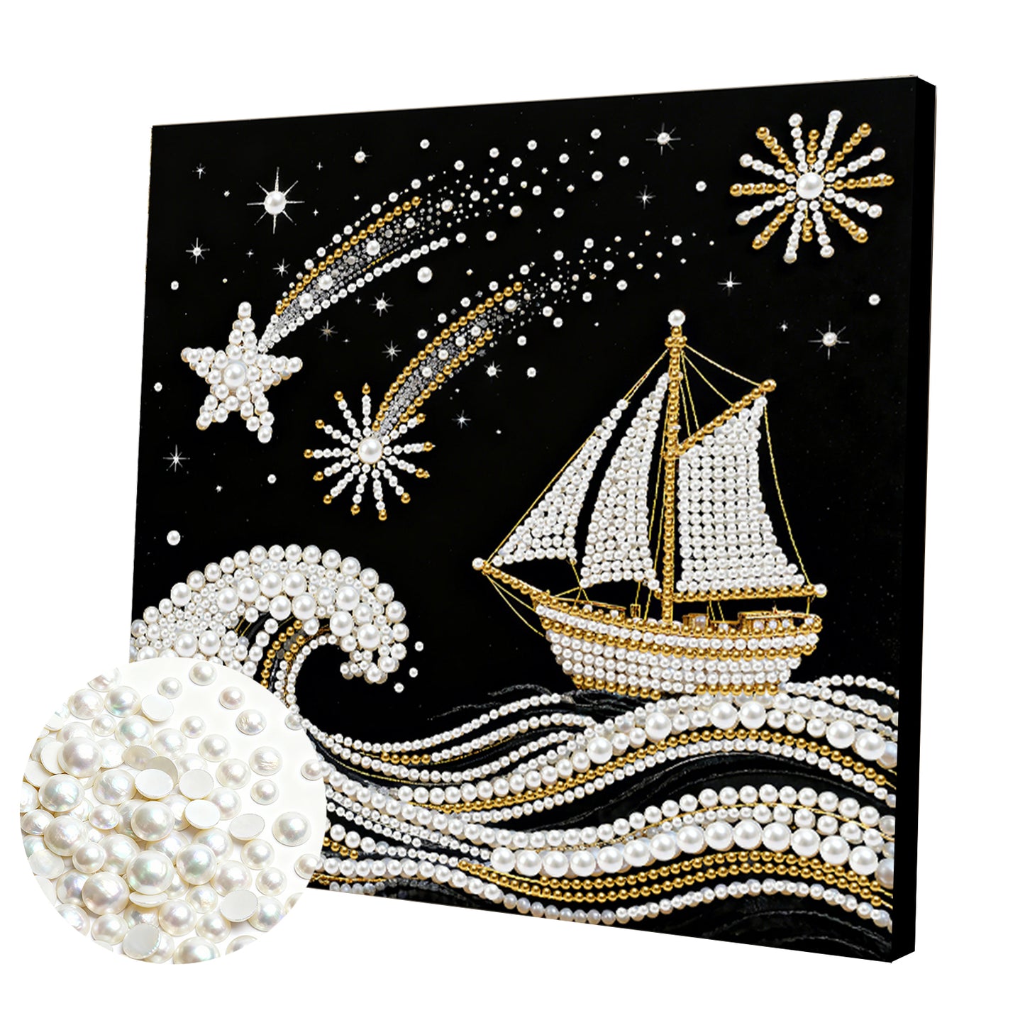 Sailboat On Waves - DIY Pearl Gem Art Diamond Painting Kits With Framefor Home Decor -25x25cm