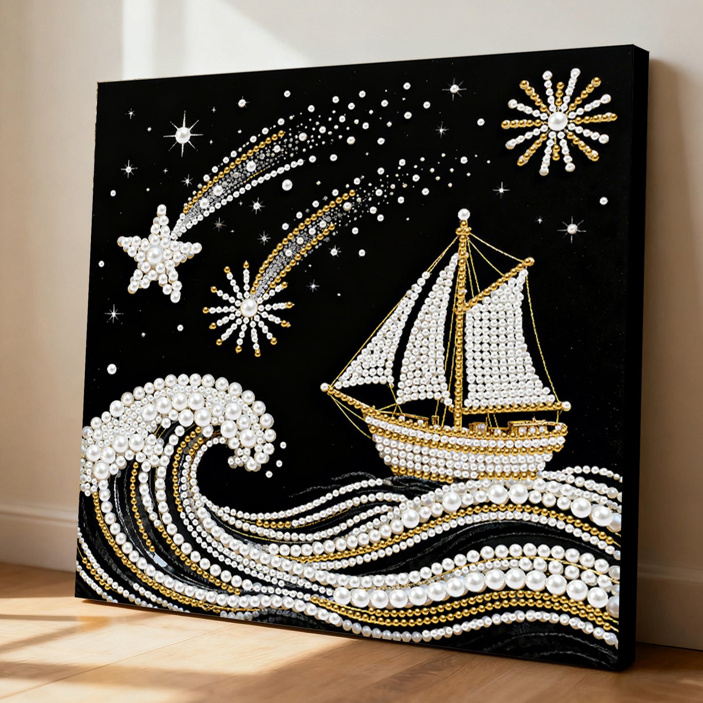 Sailboat On Waves - DIY Pearl Gem Art Diamond Painting Kits With Framefor Home Decor -25x25cm