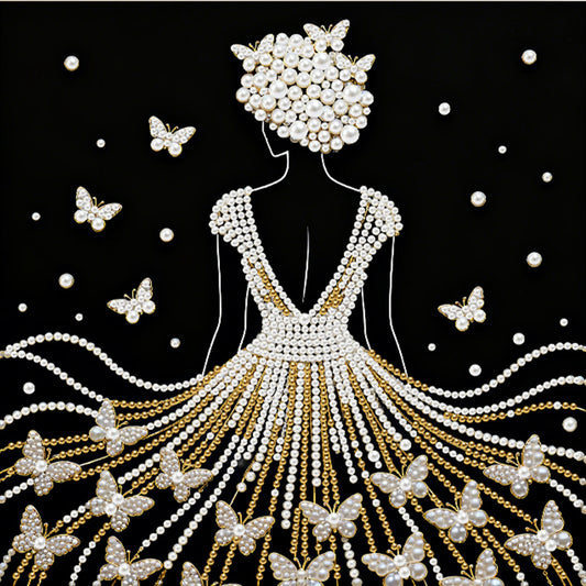 Elegant Girl - DIY Pearl Gem Art Diamond Painting Kits With Framefor Home Decor -25x25cm