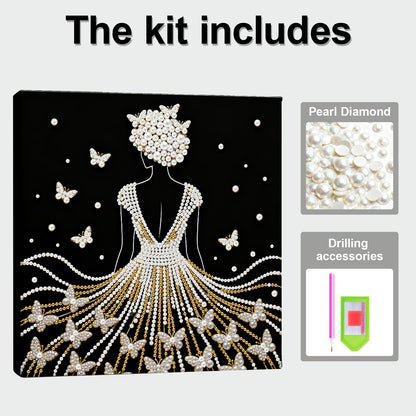 Elegant Girl - DIY Pearl Gem Art Diamond Painting Kits With Framefor Home Decor -25x25cm