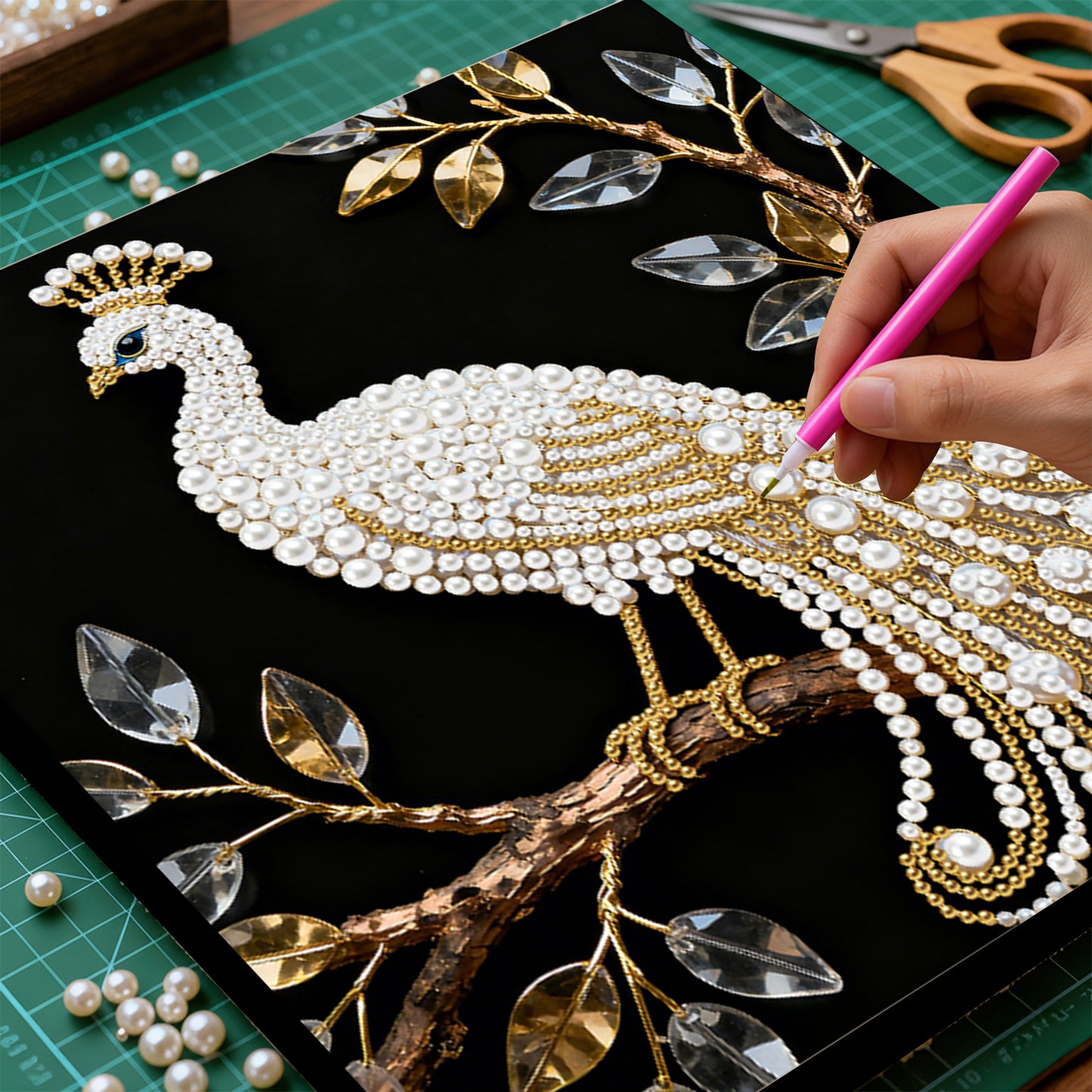 Peacock - DIY Pearl Gem Art Diamond Painting Kits With Framefor Home Decor -25x25cm