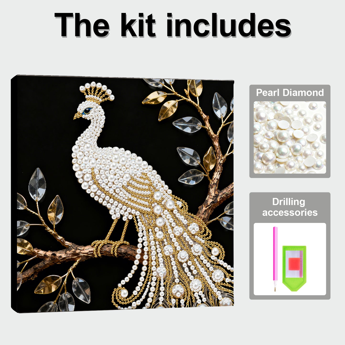 Peacock - DIY Pearl Gem Art Diamond Painting Kits With Framefor Home Decor -25x25cm