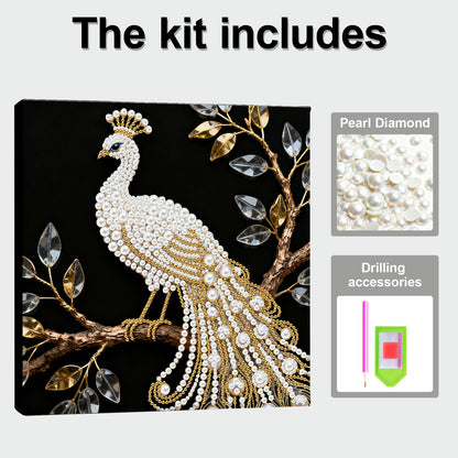 Peacock - DIY Pearl Gem Art Diamond Painting Kits With Framefor Home Decor -25x25cm