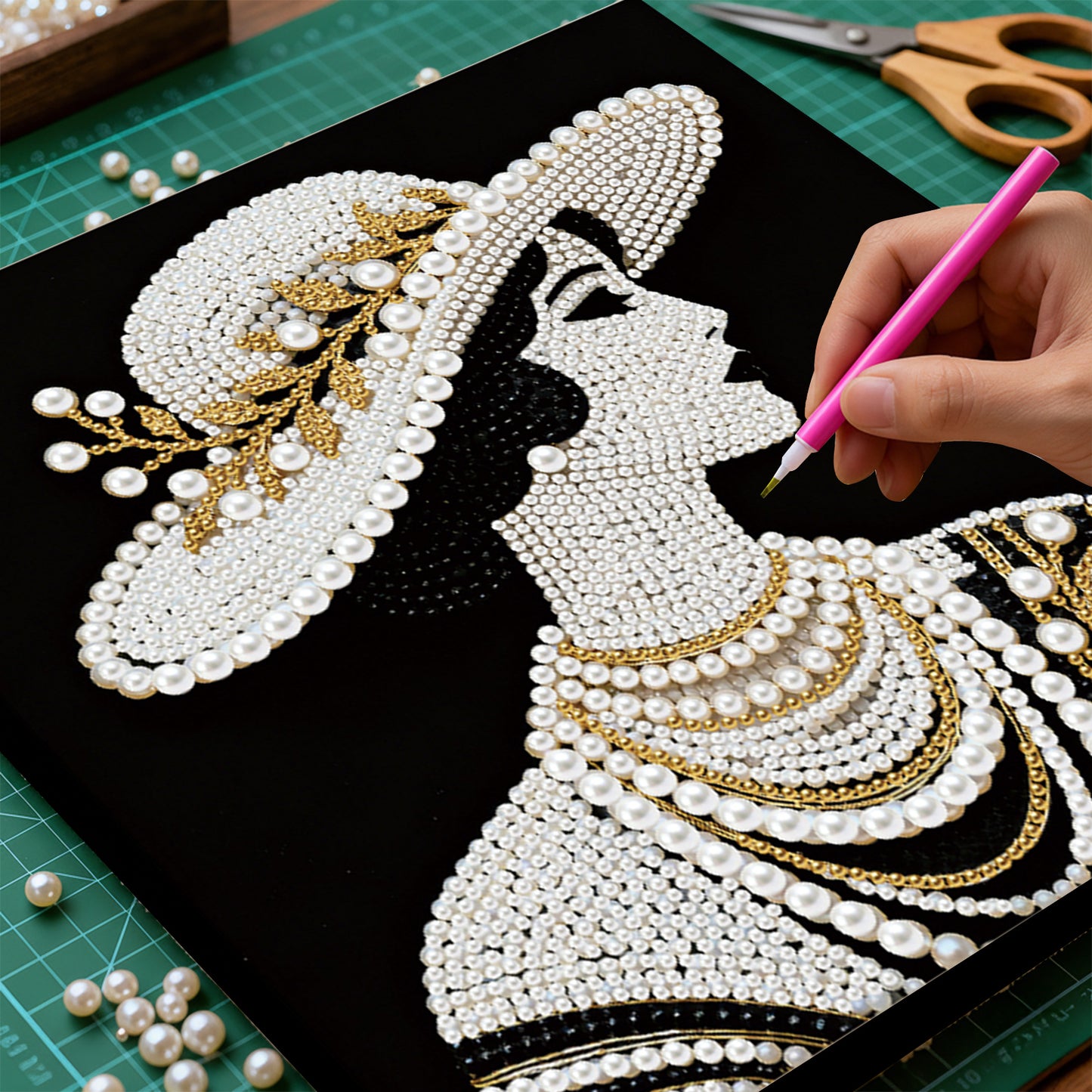 Lady - DIY Pearl Gem Art Diamond Painting Kits With Framefor Home Decor -25x25cm