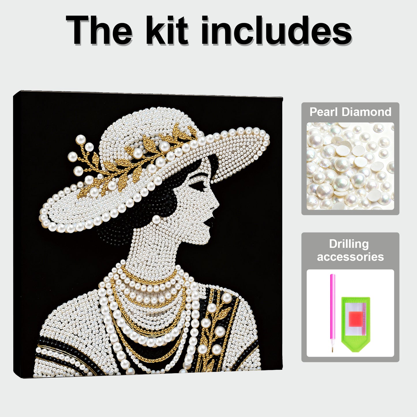 Lady - DIY Pearl Gem Art Diamond Painting Kits With Framefor Home Decor -25x25cm