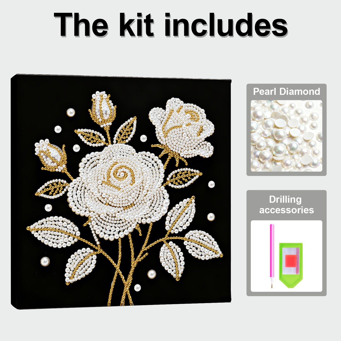 Rose - DIY Pearl Gem Art Diamond Painting Kits With Framefor Home Decor -25x25cm