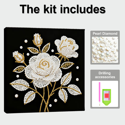 Rose - DIY Pearl Gem Art Diamond Painting Kits With Framefor Home Decor -25x25cm