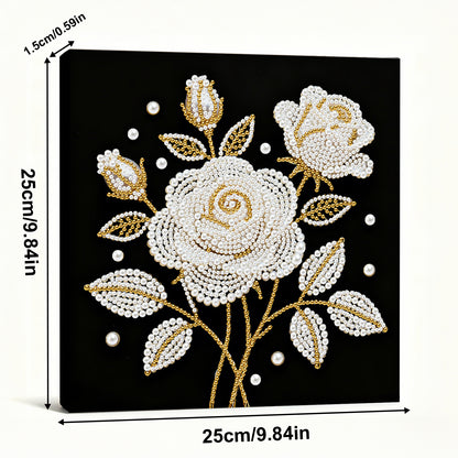 Rose - DIY Pearl Gem Art Diamond Painting Kits With Framefor Home Decor -25x25cm