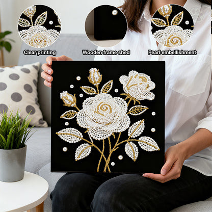Rose - DIY Pearl Gem Art Diamond Painting Kits With Framefor Home Decor -25x25cm