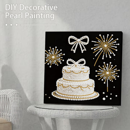 Cake - DIY Pearl Gem Art Diamond Painting Kits With Framefor Home Decor -25x25cm