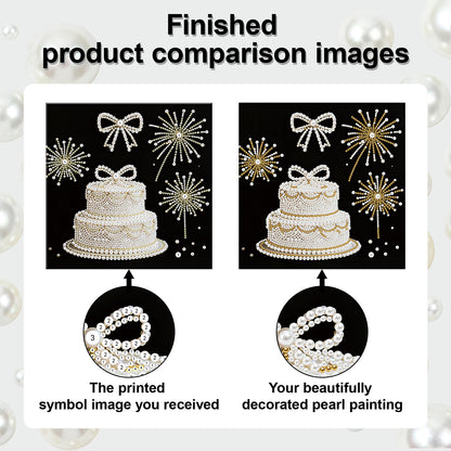 Cake - DIY Pearl Gem Art Diamond Painting Kits With Framefor Home Decor -25x25cm