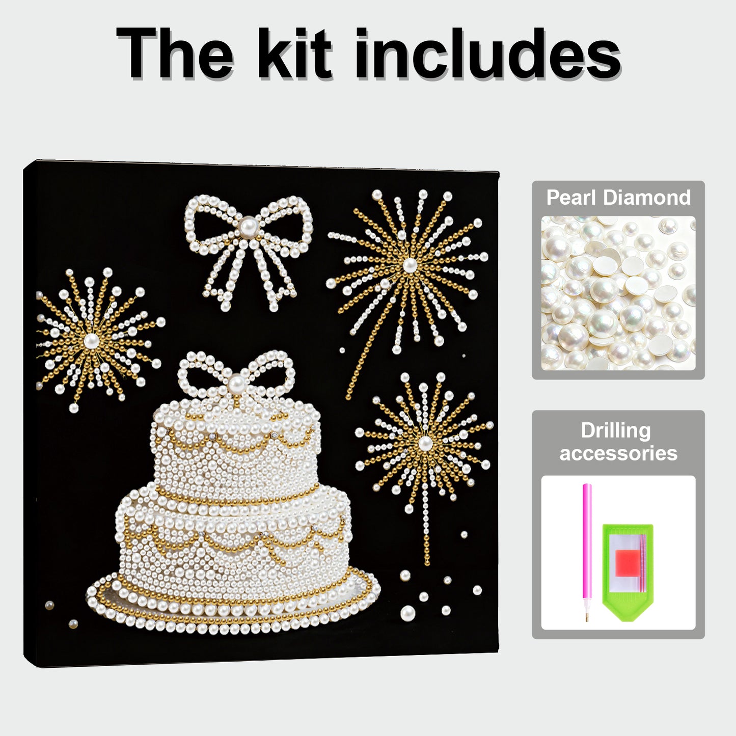 Cake - DIY Pearl Gem Art Diamond Painting Kits With Framefor Home Decor -25x25cm