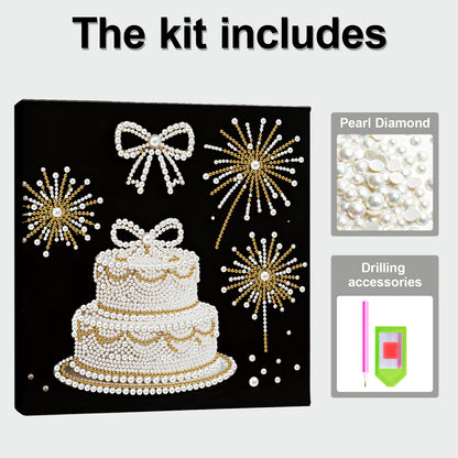 Cake - DIY Pearl Gem Art Diamond Painting Kits With Framefor Home Decor -25x25cm