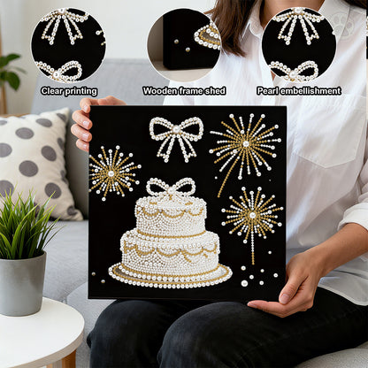 Cake - DIY Pearl Gem Art Diamond Painting Kits With Framefor Home Decor -25x25cm